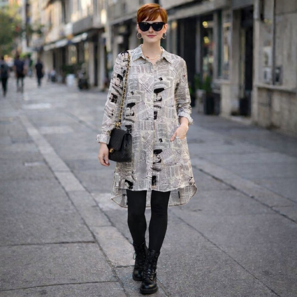 Jon & Anna Newspaper Print Shirt Dress Size Small Long Sleeve Lightweight.